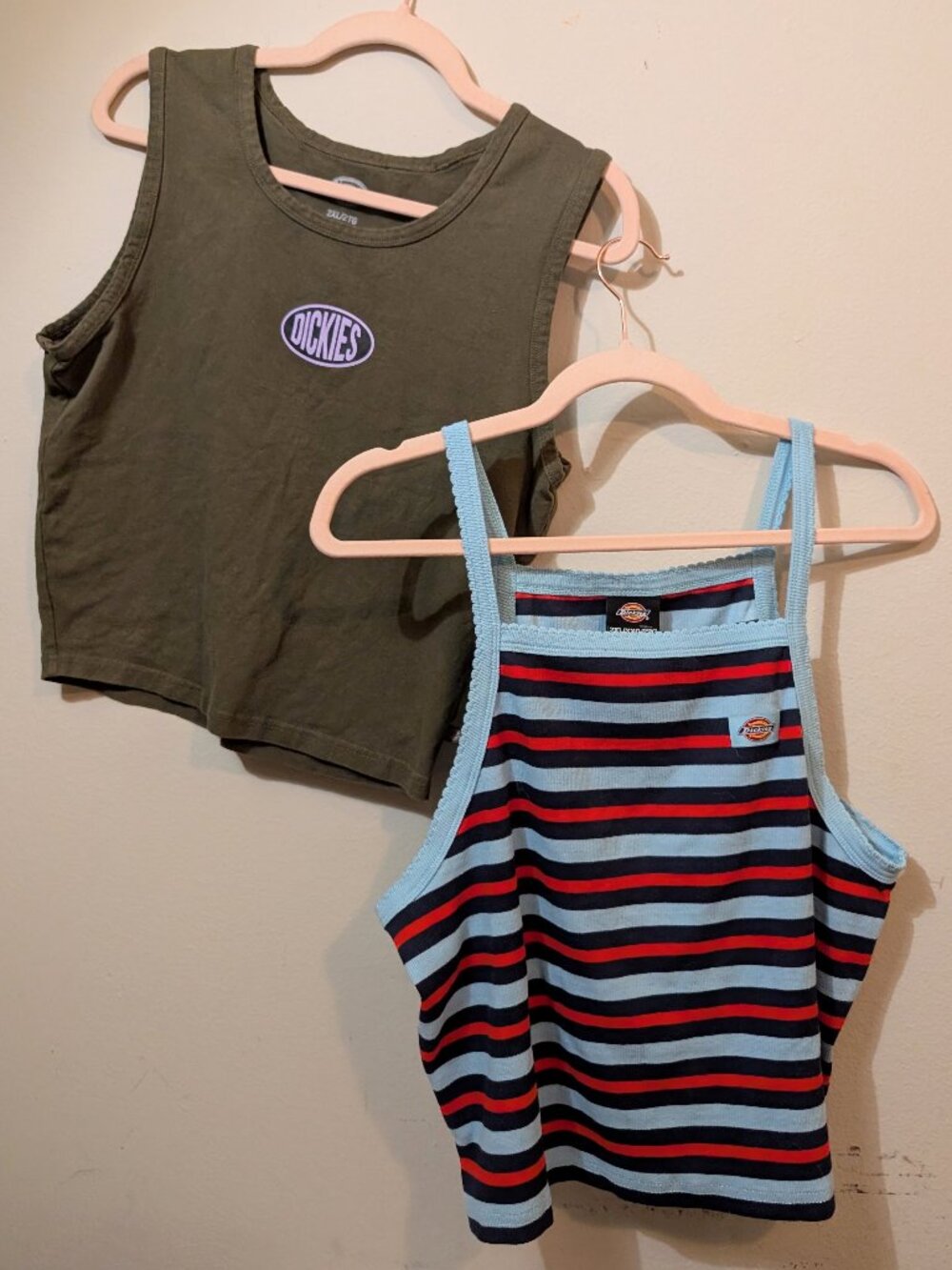 NWOT Dickies Crop Tank Bundle High Neck Stripes Army Green Size 2XL